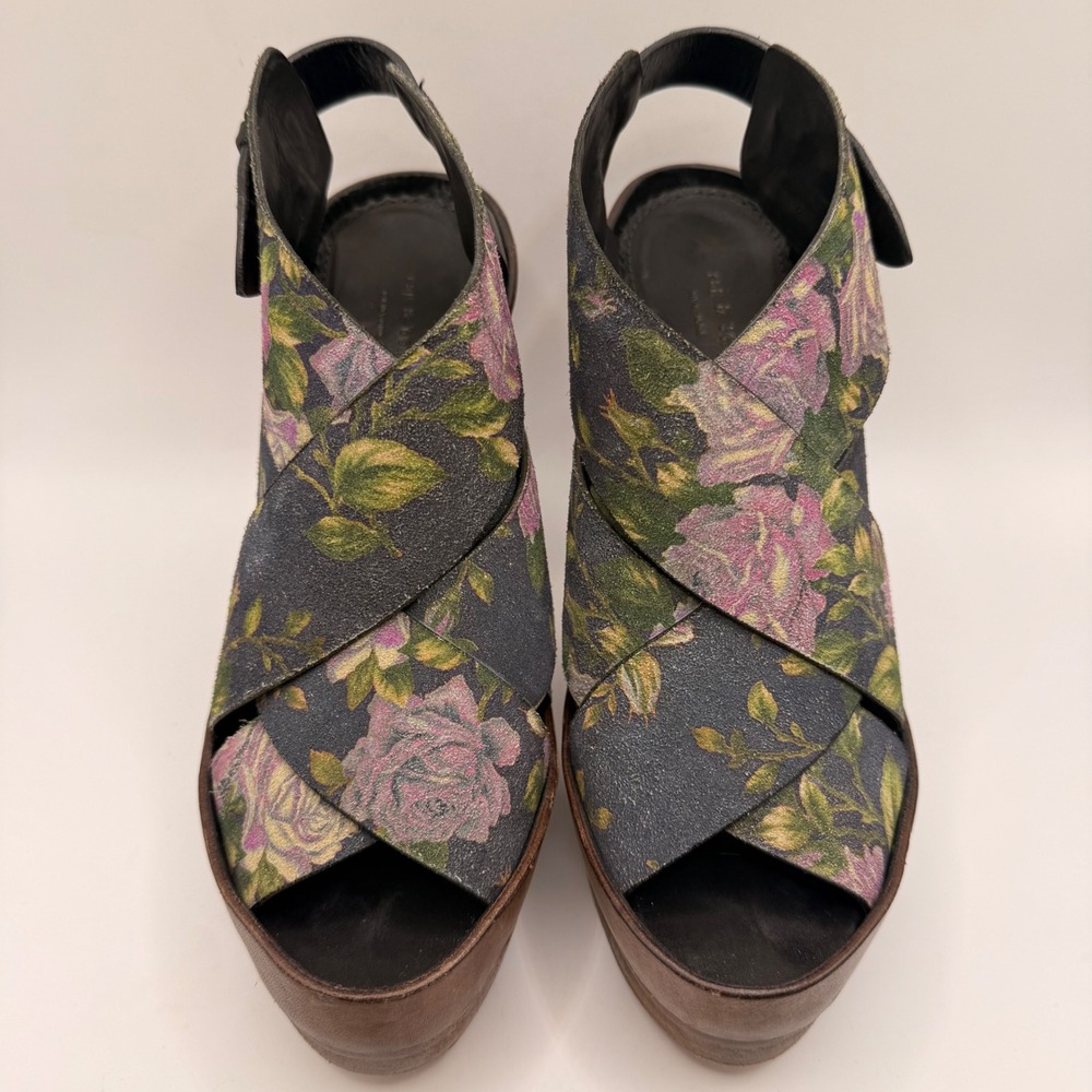 Rag & Bone Sloane Floral Platform Sandals Block Heel Black Pink Size 37 US 7 - Picture 3 of 10
